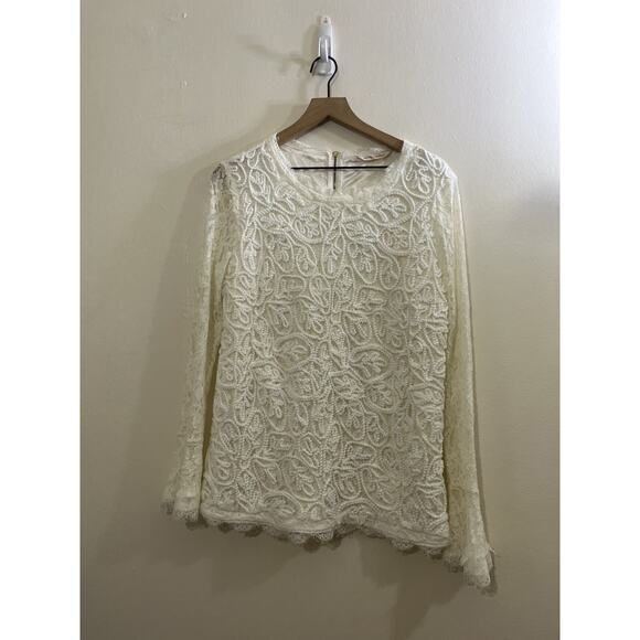 Romance Cottagecore Prairie Lace 3D Embroidery Floral Top L Regency Fairy Dainty - Picture 3 of 16